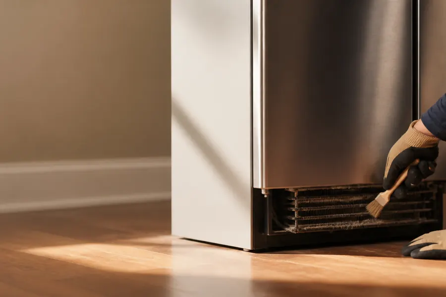 Cleaning the coils at the base of a refrigerator